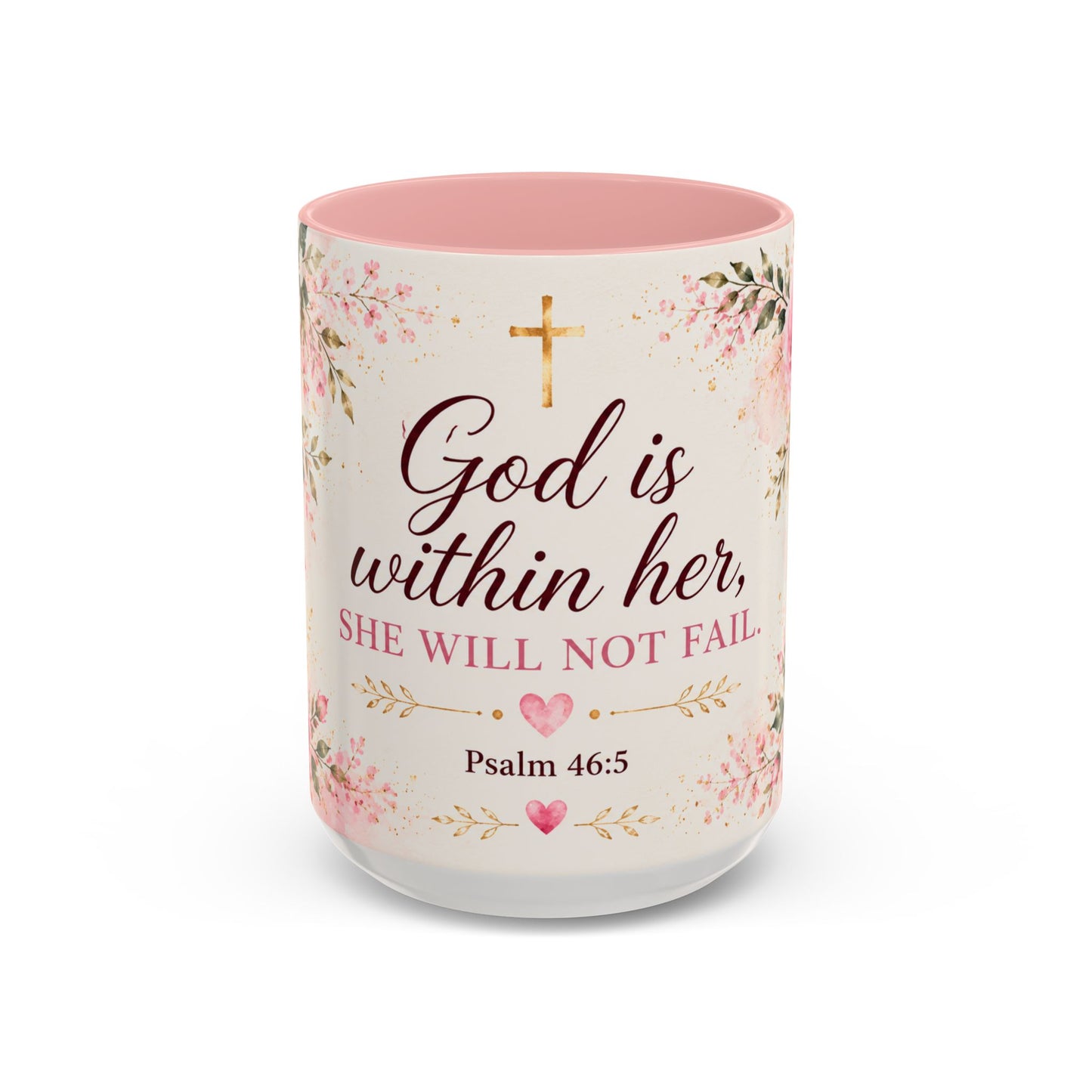 God Is Within Her Floral Coffee Mug — Psalm 46:5 Inspirational Christian Mug