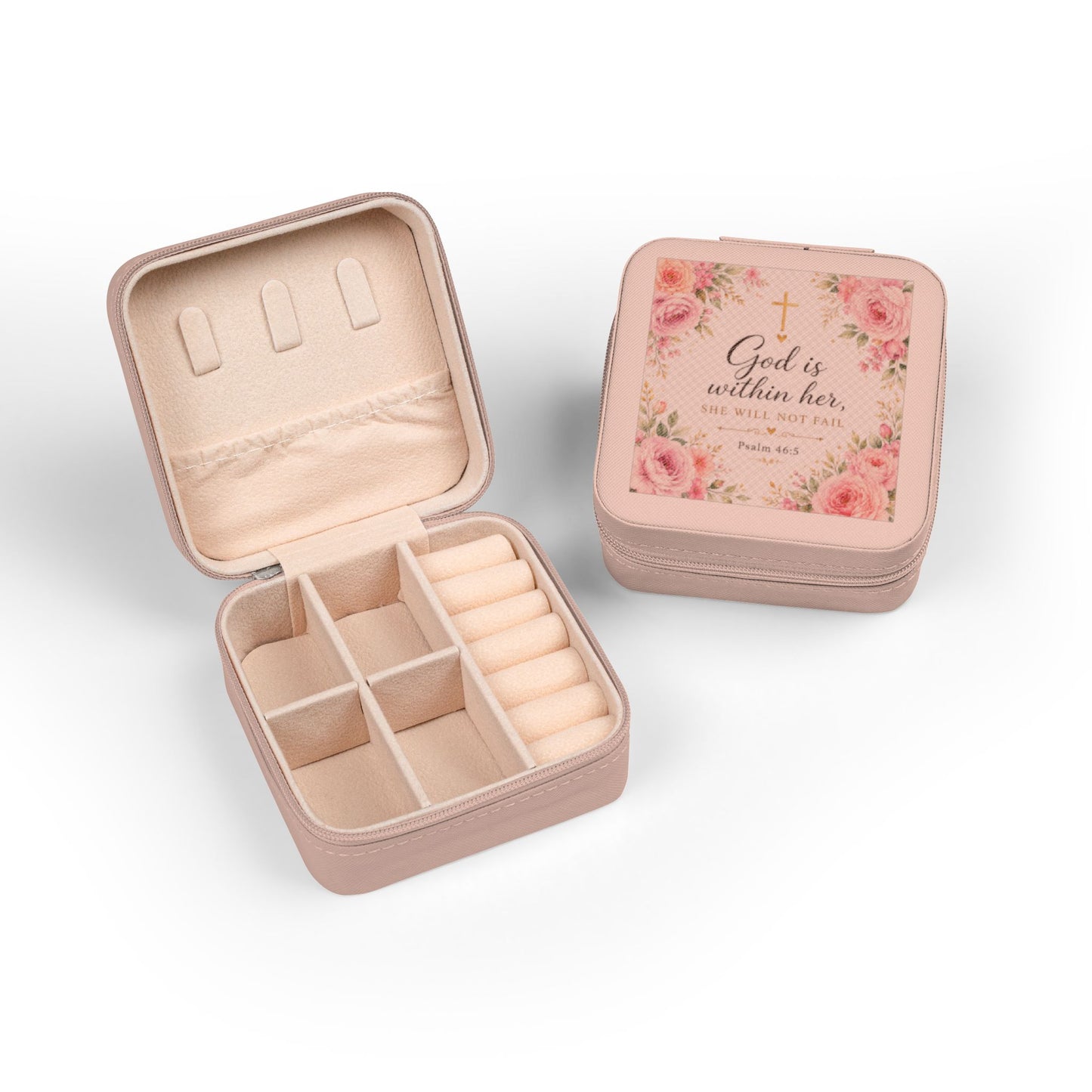 God IS Within Her Travel Jewelry Case - Psalm 46:5 Christian Gift