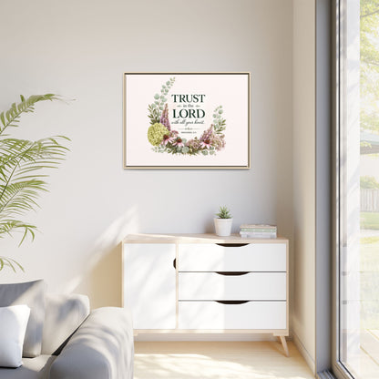 Trust in the Lord with All Your Heart | Proverbs 3:5–6 Christian Framed Canvas Wall Art | Modern Farmhouse Floral Scripture Print | Faith Home Decor | Inspirational Christian Gift
