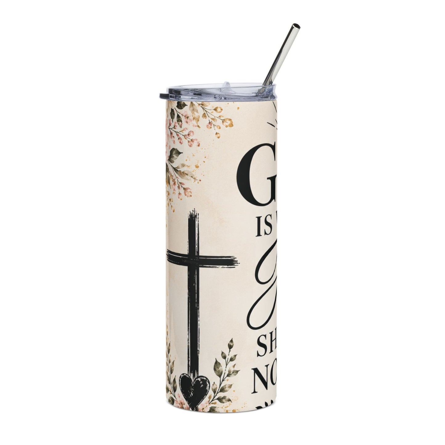 God Is Within Her She Will Not Fail Tumbler | 20oz Christian Floral Skinny Tumbler | Faith Inspired Gift for Women