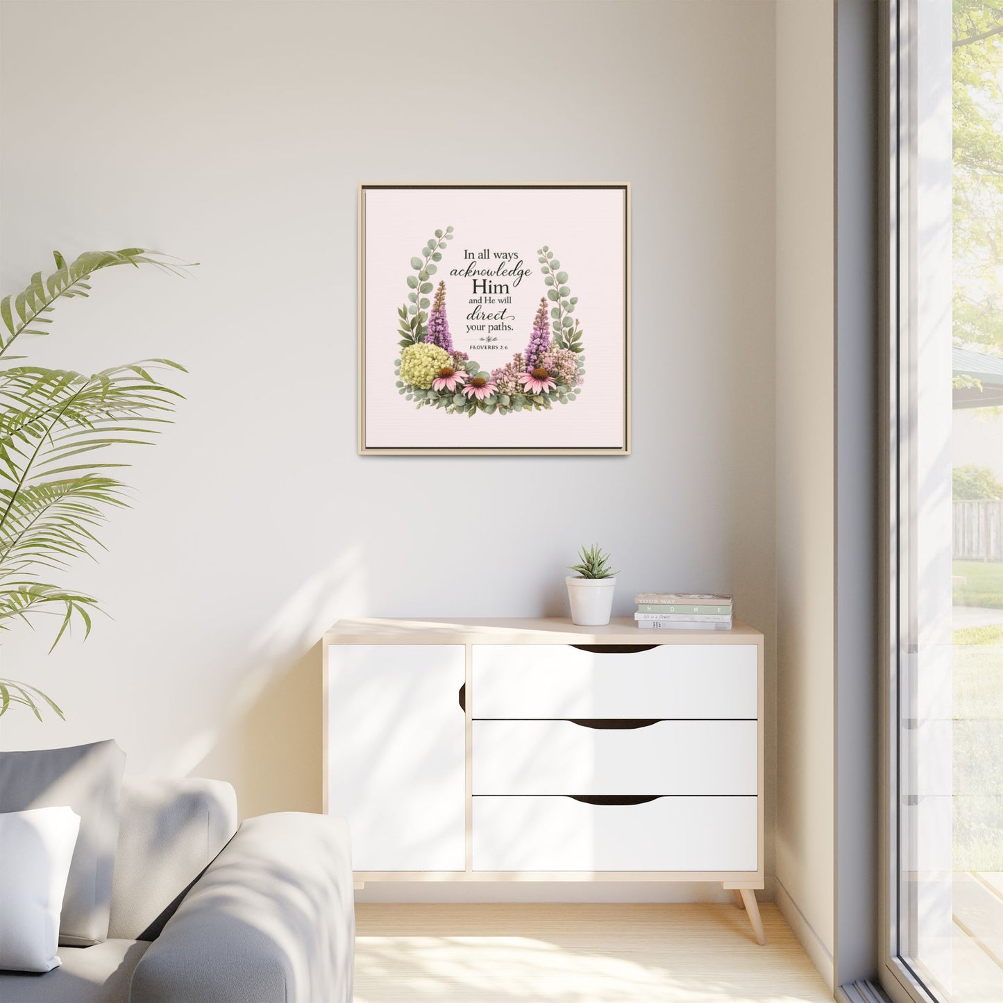 In All Your Ways Acknowledge Him – Christian Framed Wall Art | Proverbs 3:6 | Modern Farmhouse Floral Bible Verse | Faith Home Decor