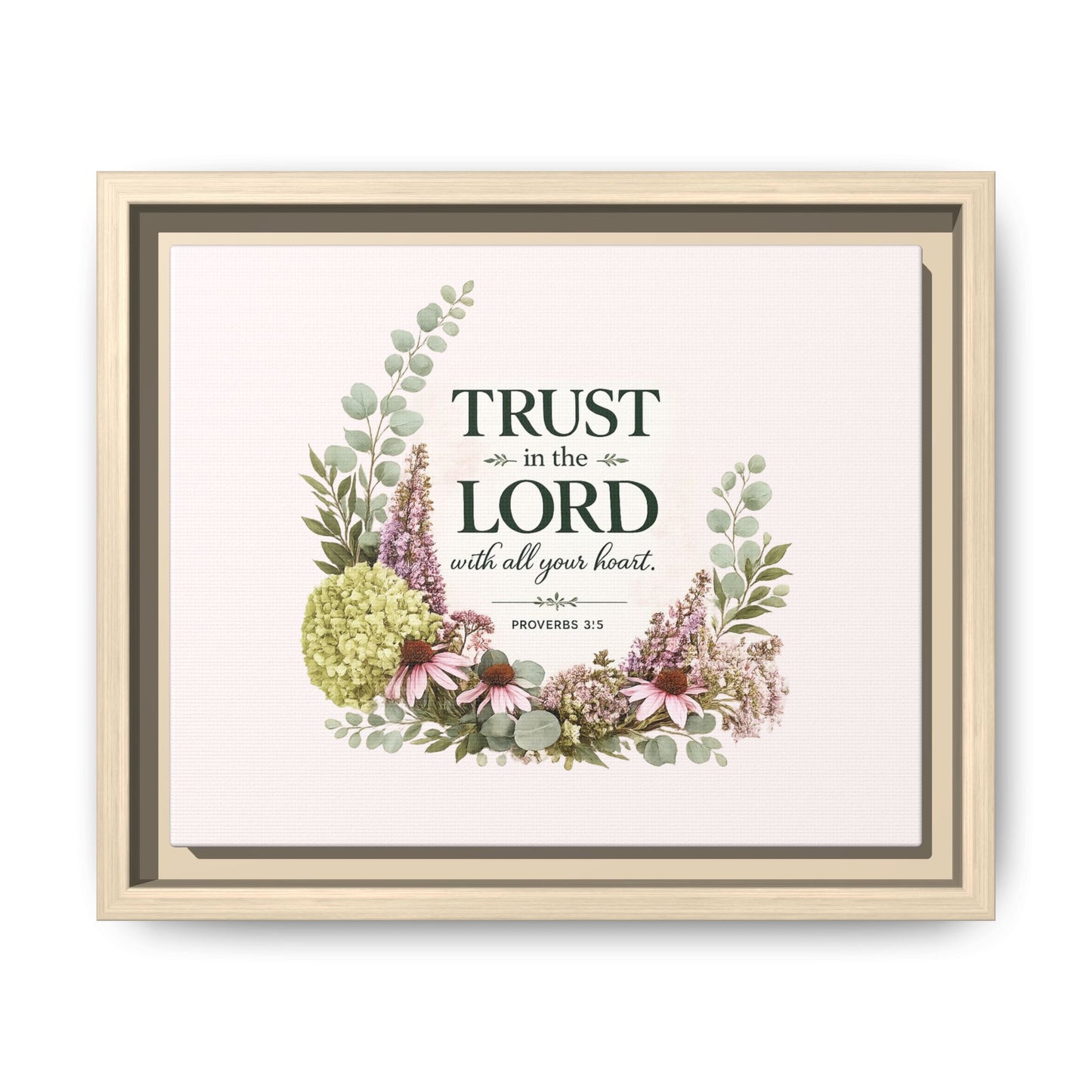 Trust in the Lord with All Your Heart | Proverbs 3:5–6 Christian Framed Canvas Wall Art | Modern Farmhouse Floral Scripture Print | Faith Home Decor | Inspirational Christian Gift