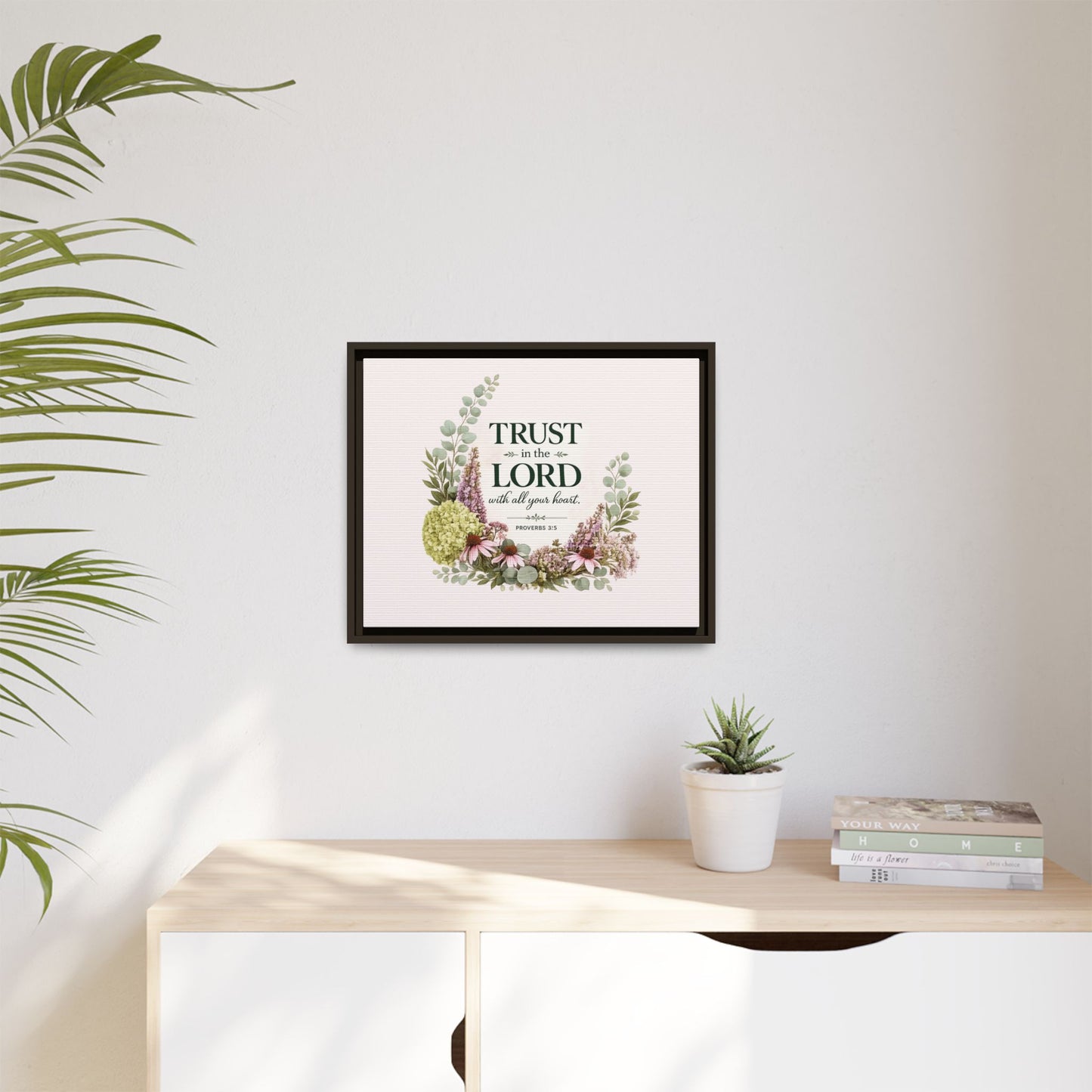 Trust in the Lord with All Your Heart | Proverbs 3:5–6 Christian Framed Canvas Wall Art | Modern Farmhouse Floral Scripture Print | Faith Home Decor | Inspirational Christian Gift