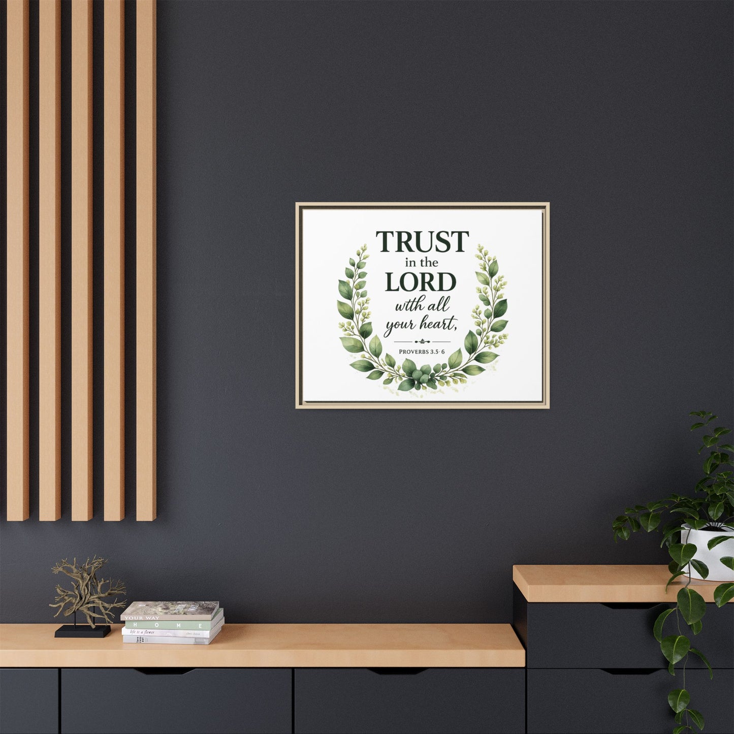 Framed Canvas Print — “Trust in the Lord with All Your Heart” Bible Verse Wall Art