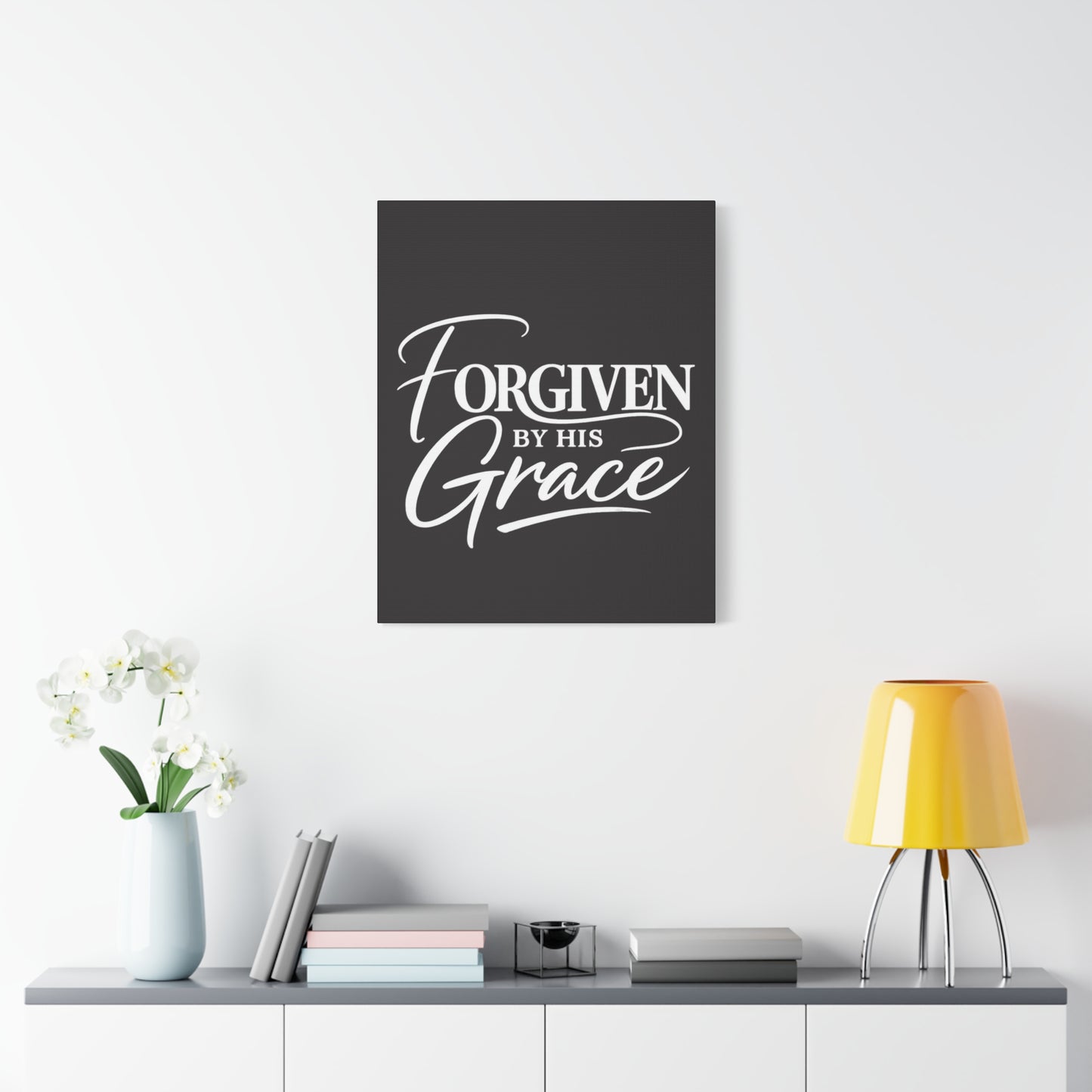 Title Forgiven by His Grace | Christian Wall Art | Modern Bible Verse Canvas | Faith-Based Home Decor