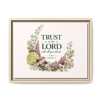 Trust in the Lord with All Your Heart | Proverbs 3:5–6 Christian Framed Canvas Wall Art | Modern Farmhouse Floral Scripture Print | Faith Home Decor | Inspirational Christian Gift