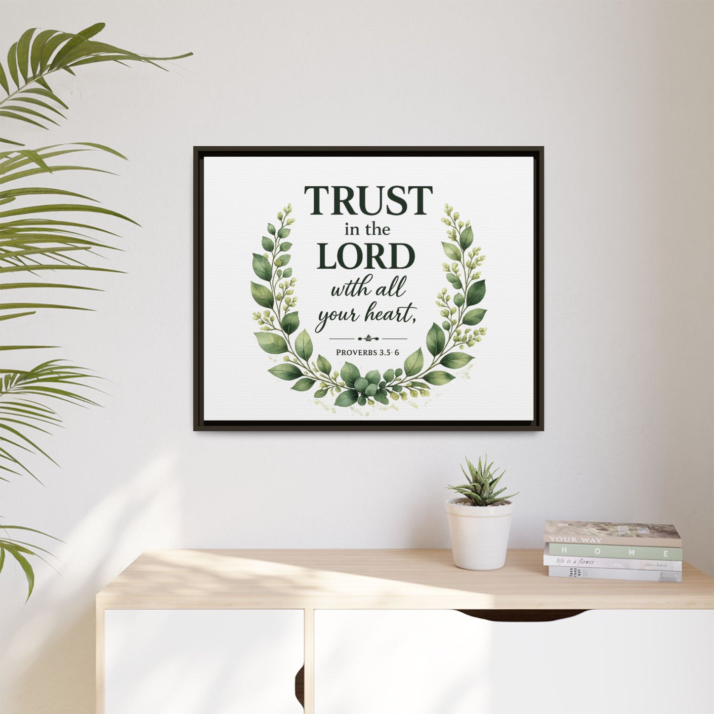 Framed Canvas Print — “Trust in the Lord with All Your Heart” Bible Verse Wall Art