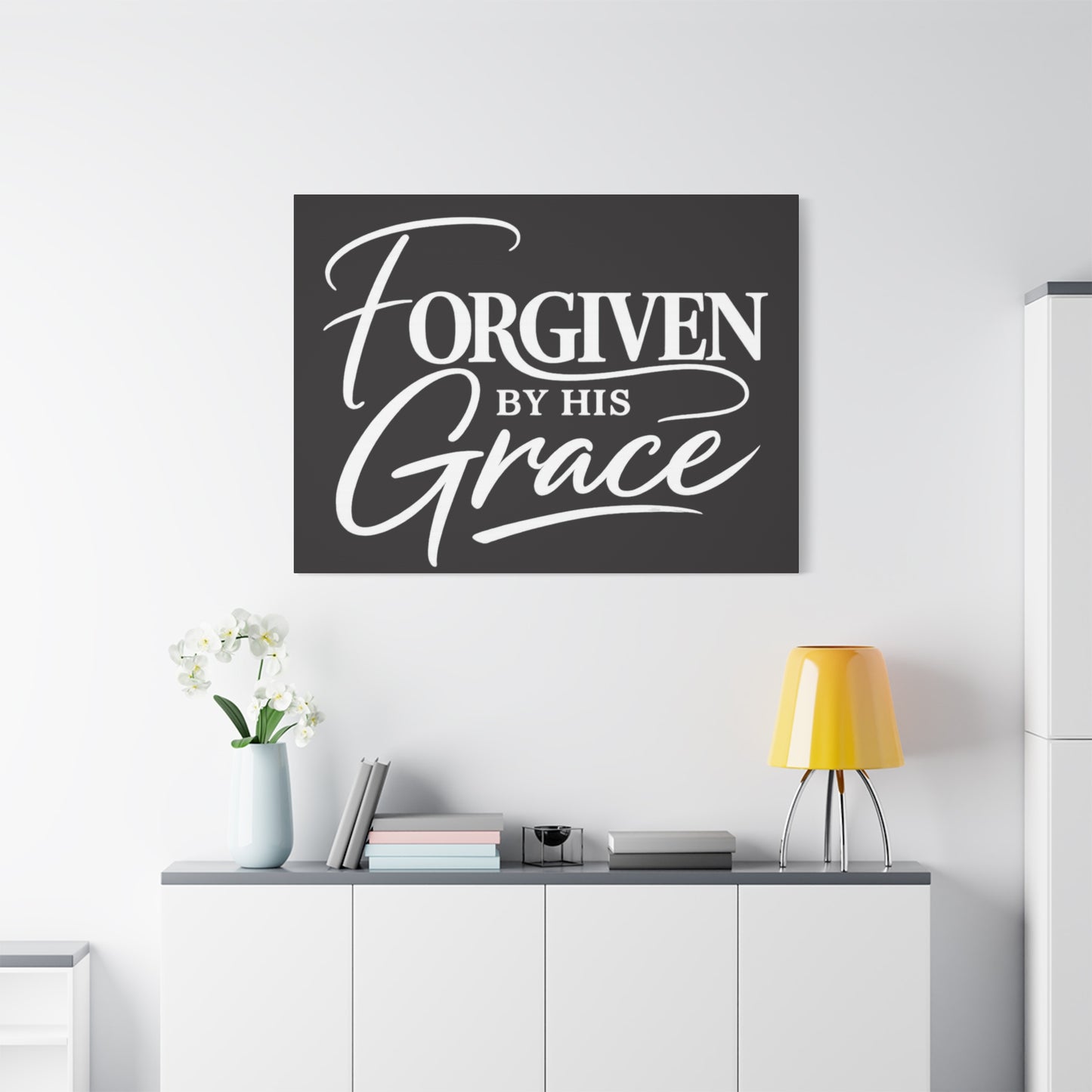 Title Forgiven by His Grace | Christian Wall Art | Modern Bible Verse Canvas | Faith-Based Home Decor