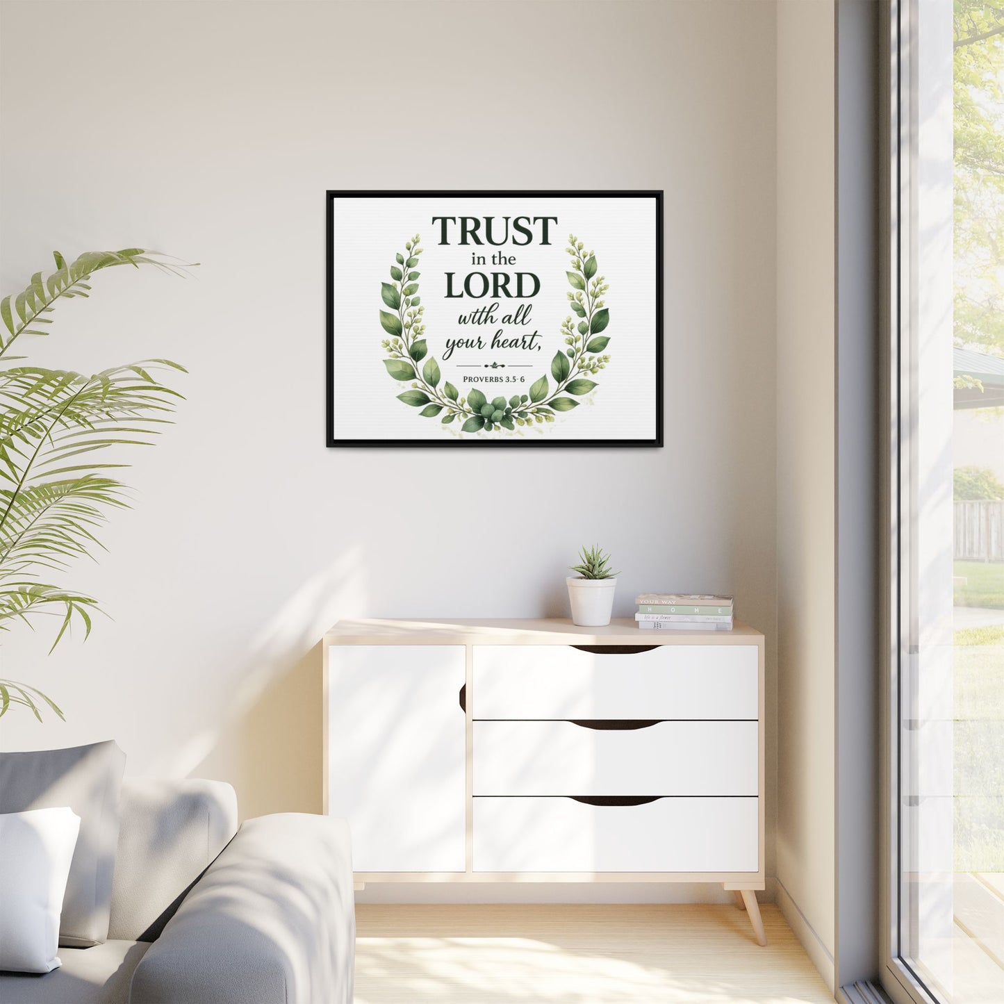 Framed Canvas Print — “Trust in the Lord with All Your Heart” Bible Verse Wall Art
