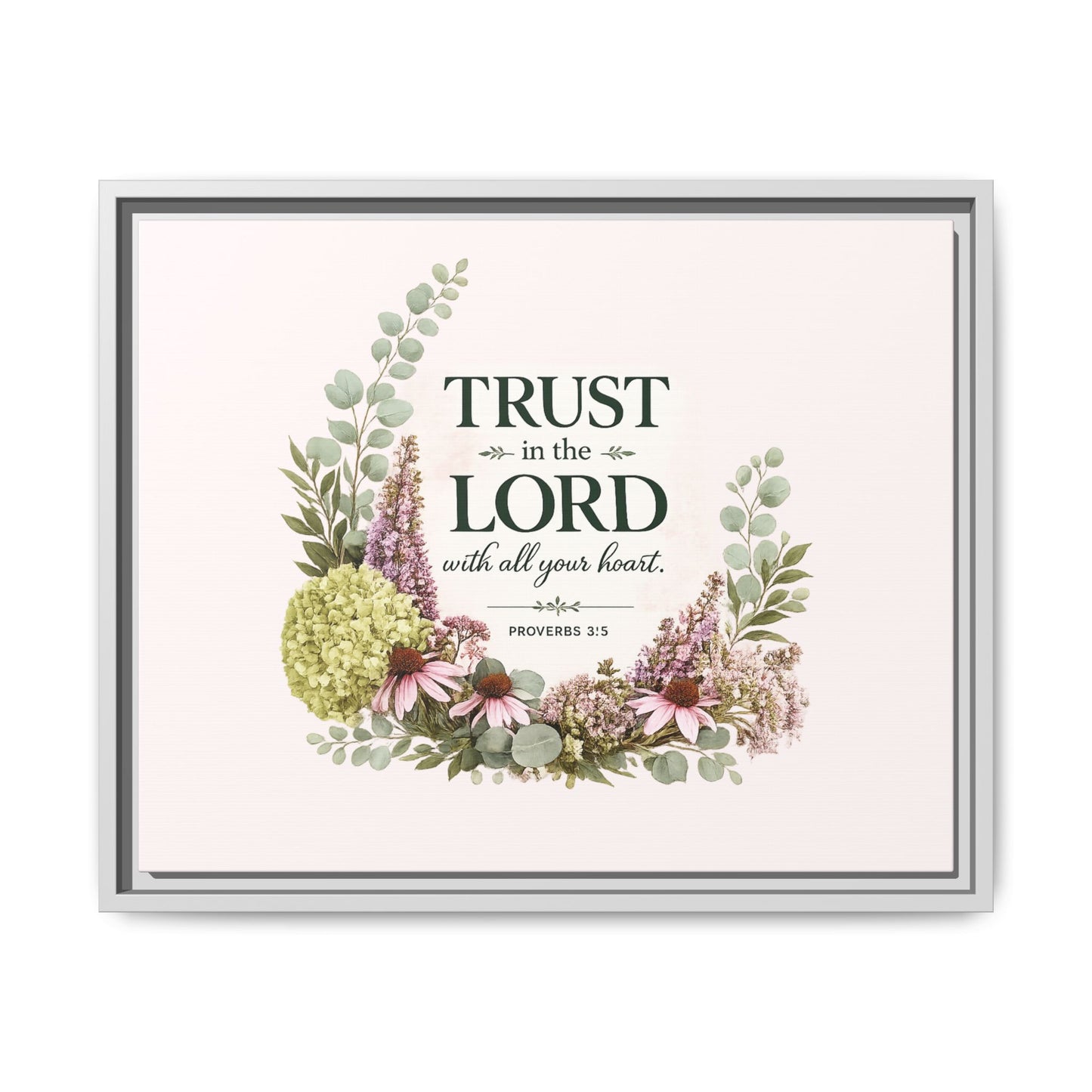 Trust in the Lord with All Your Heart | Proverbs 3:5–6 Christian Framed Canvas Wall Art | Modern Farmhouse Floral Scripture Print | Faith Home Decor | Inspirational Christian Gift