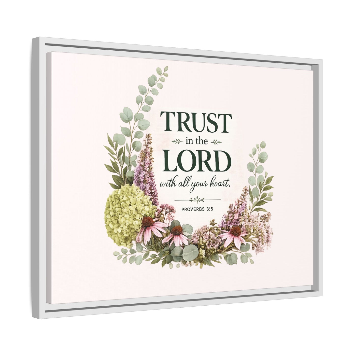 Trust in the Lord with All Your Heart | Proverbs 3:5–6 Christian Framed Canvas Wall Art | Modern Farmhouse Floral Scripture Print | Faith Home Decor | Inspirational Christian Gift