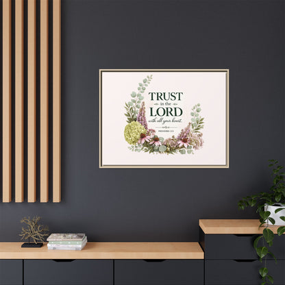 Trust in the Lord with All Your Heart | Proverbs 3:5–6 Christian Framed Canvas Wall Art | Modern Farmhouse Floral Scripture Print | Faith Home Decor | Inspirational Christian Gift