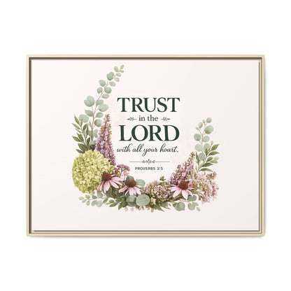 Trust in the Lord with All Your Heart | Proverbs 3:5–6 Christian Framed Canvas Wall Art | Modern Farmhouse Floral Scripture Print | Faith Home Decor | Inspirational Christian Gift