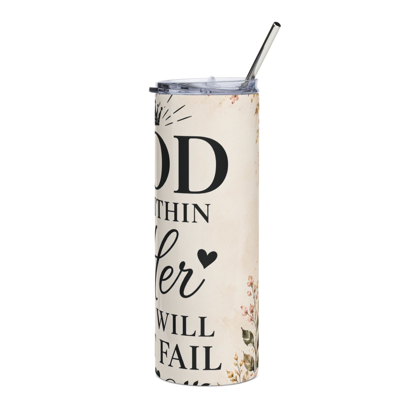 God Is Within Her She Will Not Fail Tumbler | 20oz Christian Floral Skinny Tumbler | Faith Inspired Gift for Women