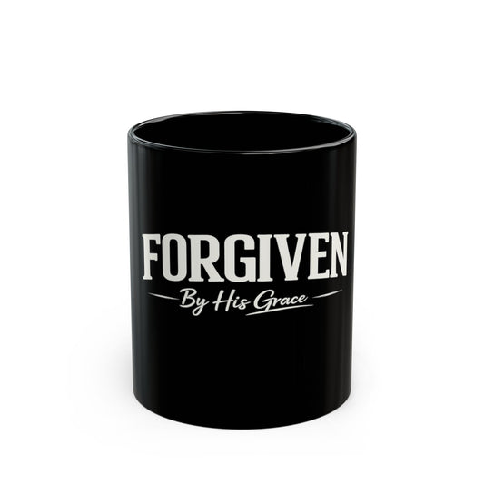 Forgiven By His Grace Black Christian Mug
