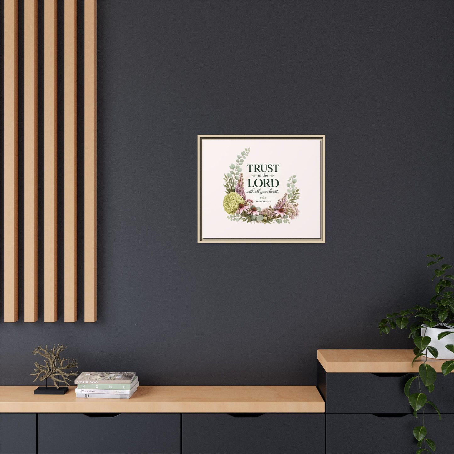 Trust in the Lord with All Your Heart | Proverbs 3:5–6 Christian Framed Canvas Wall Art | Modern Farmhouse Floral Scripture Print | Faith Home Decor | Inspirational Christian Gift