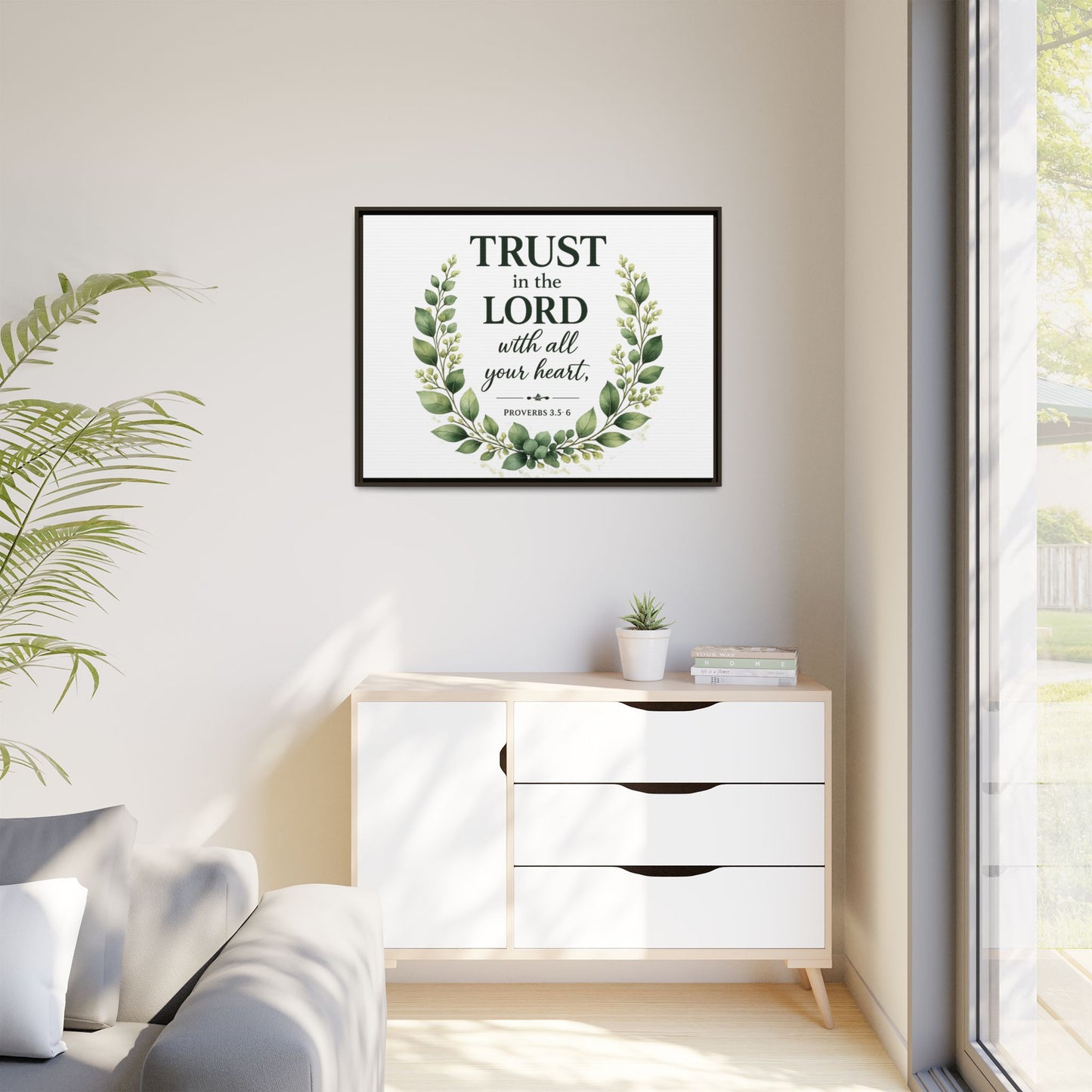 Framed Canvas Print — “Trust in the Lord with All Your Heart” Bible Verse Wall Art