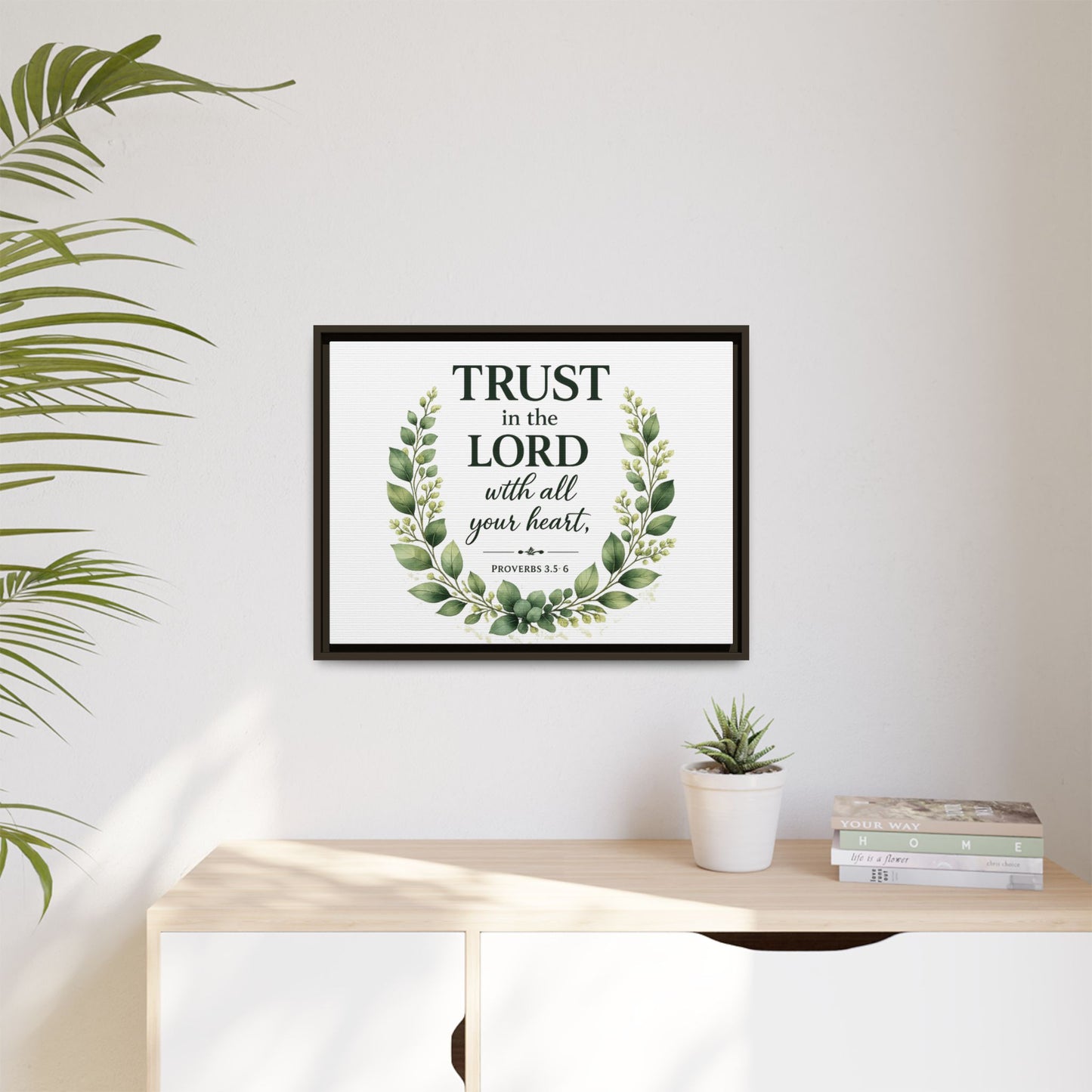 Framed Canvas Print — “Trust in the Lord with All Your Heart” Bible Verse Wall Art