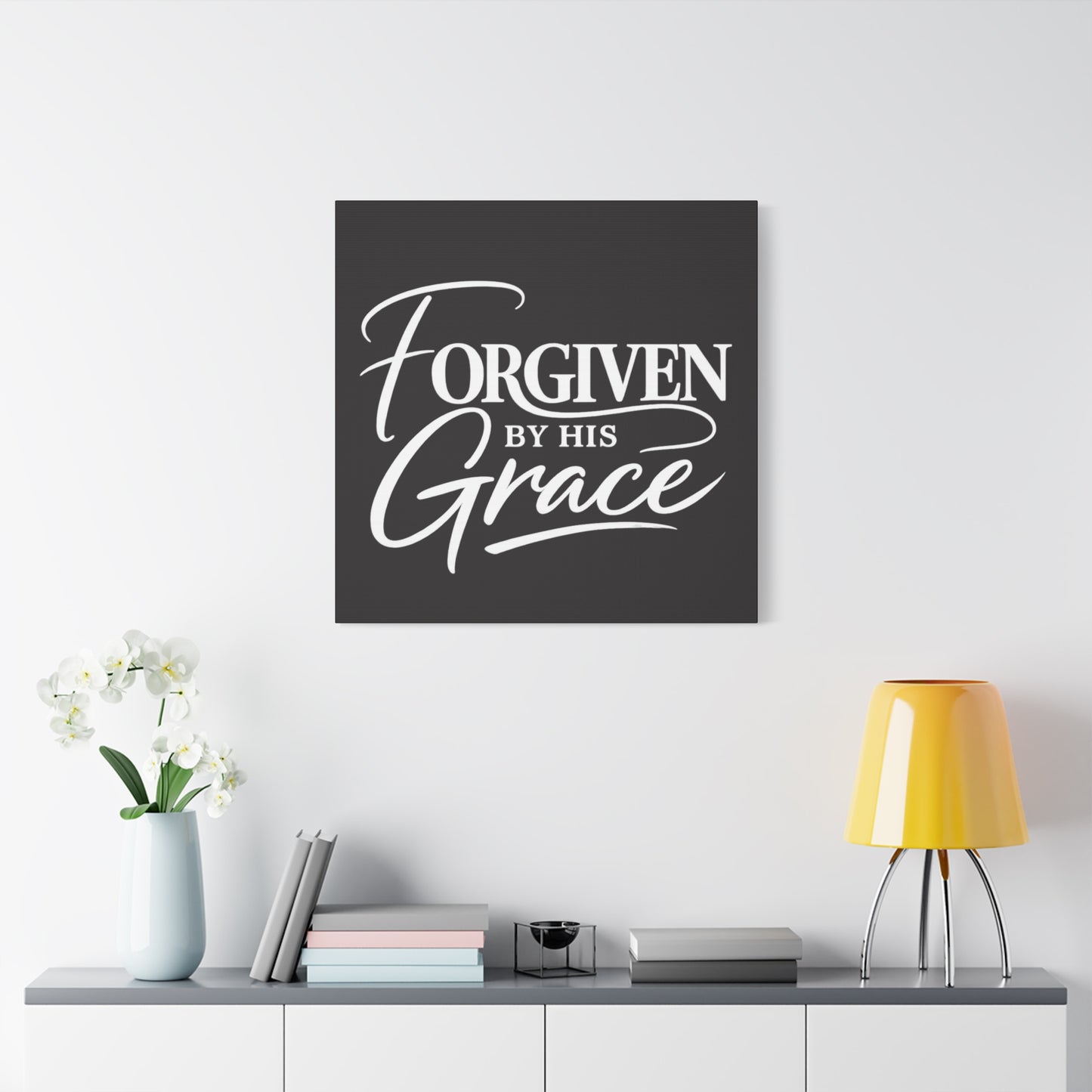 Title Forgiven by His Grace | Christian Wall Art | Modern Bible Verse Canvas | Faith-Based Home Decor