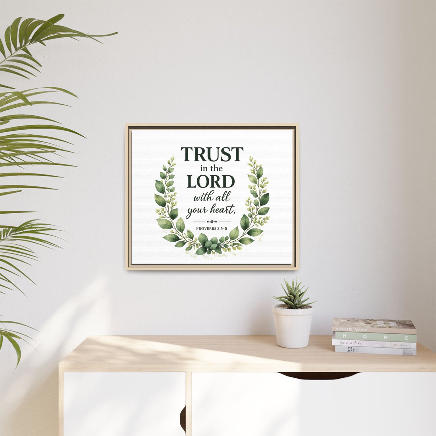 Framed Canvas Print — “Trust in the Lord with All Your Heart” Bible Verse Wall Art