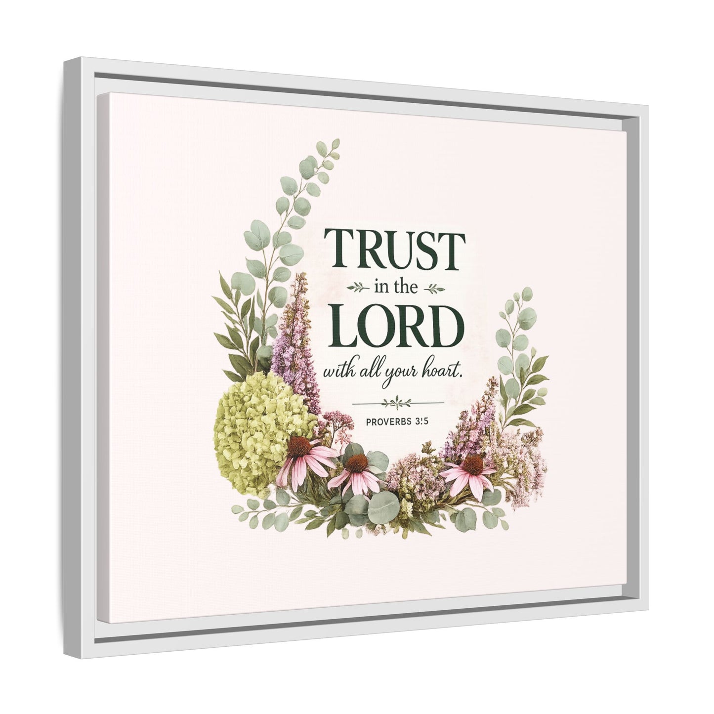 Trust in the Lord with All Your Heart | Proverbs 3:5–6 Christian Framed Canvas Wall Art | Modern Farmhouse Floral Scripture Print | Faith Home Decor | Inspirational Christian Gift