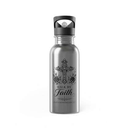 Walk By Faith Stainless Steel Water Bottle | Christian Floral Cross Bottle | Faith-Inspired Reusable Bottle