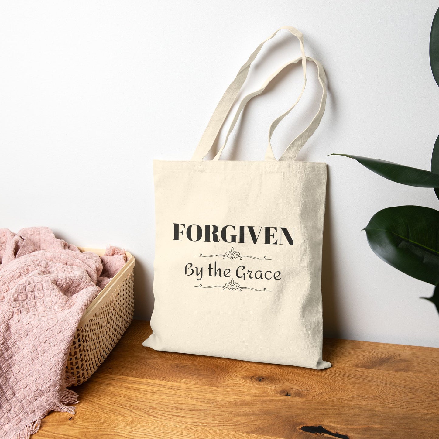 Forgiven Cotton Tote Bag — Inspirational Scripture Canvas Market Tote