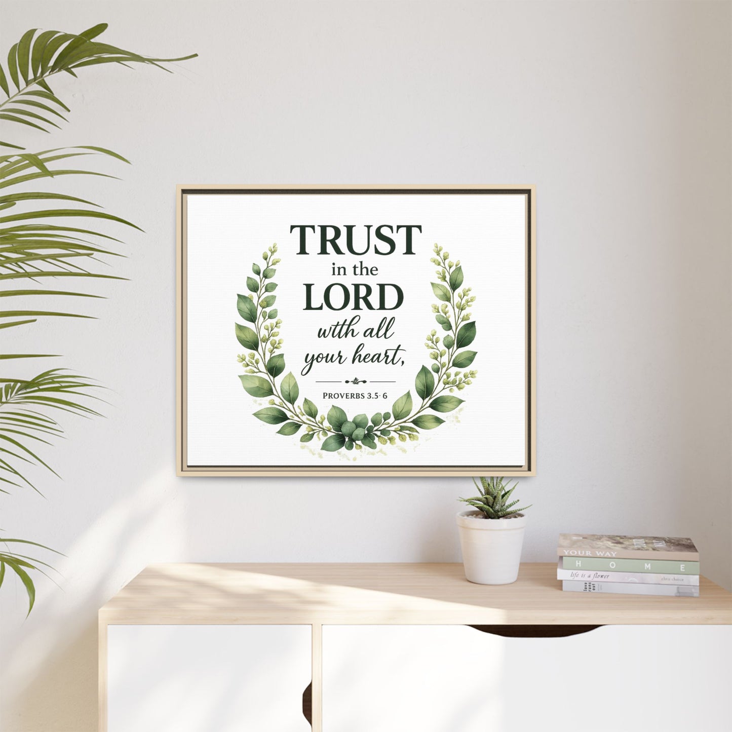Framed Canvas Print — “Trust in the Lord with All Your Heart” Bible Verse Wall Art