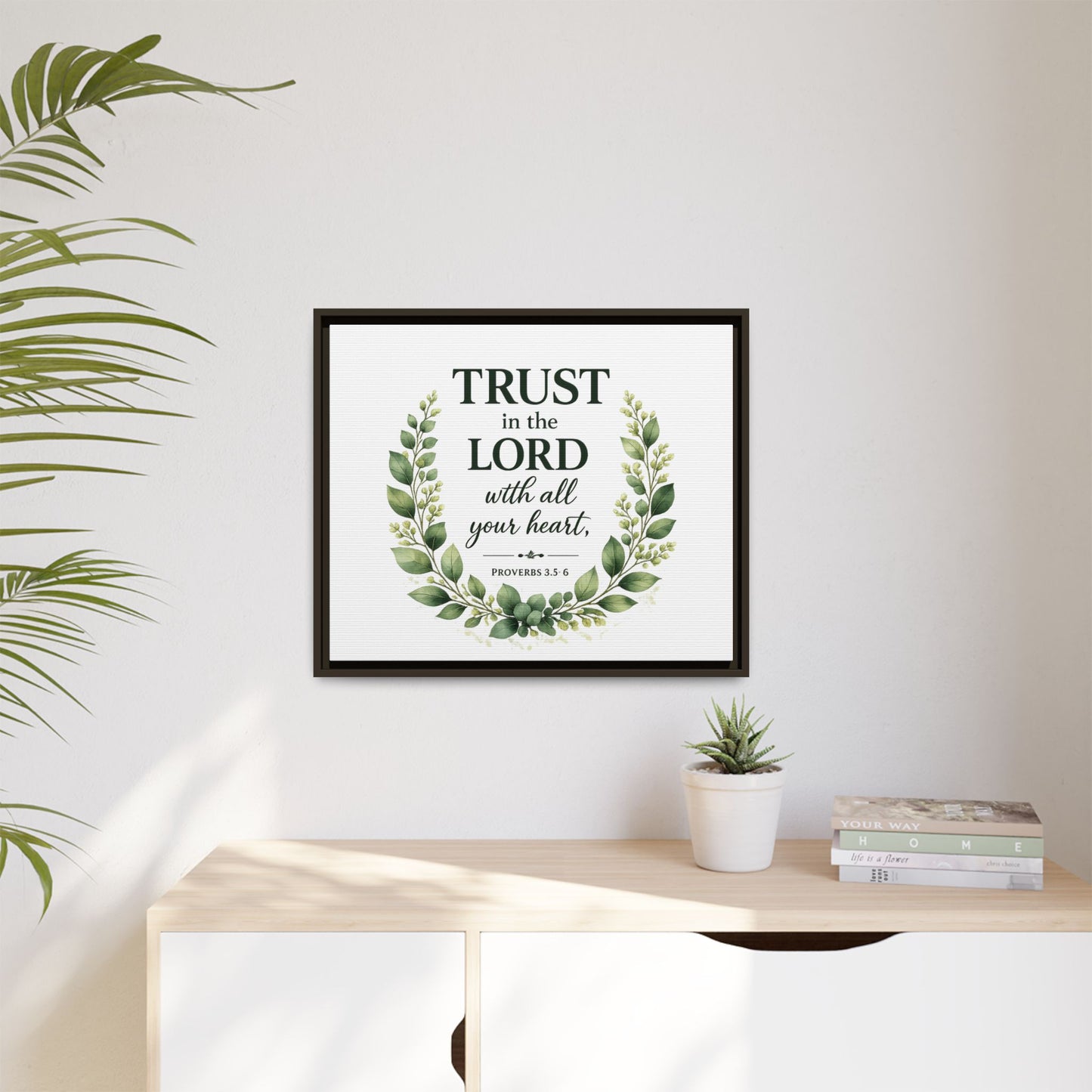 Framed Canvas Print — “Trust in the Lord with All Your Heart” Bible Verse Wall Art