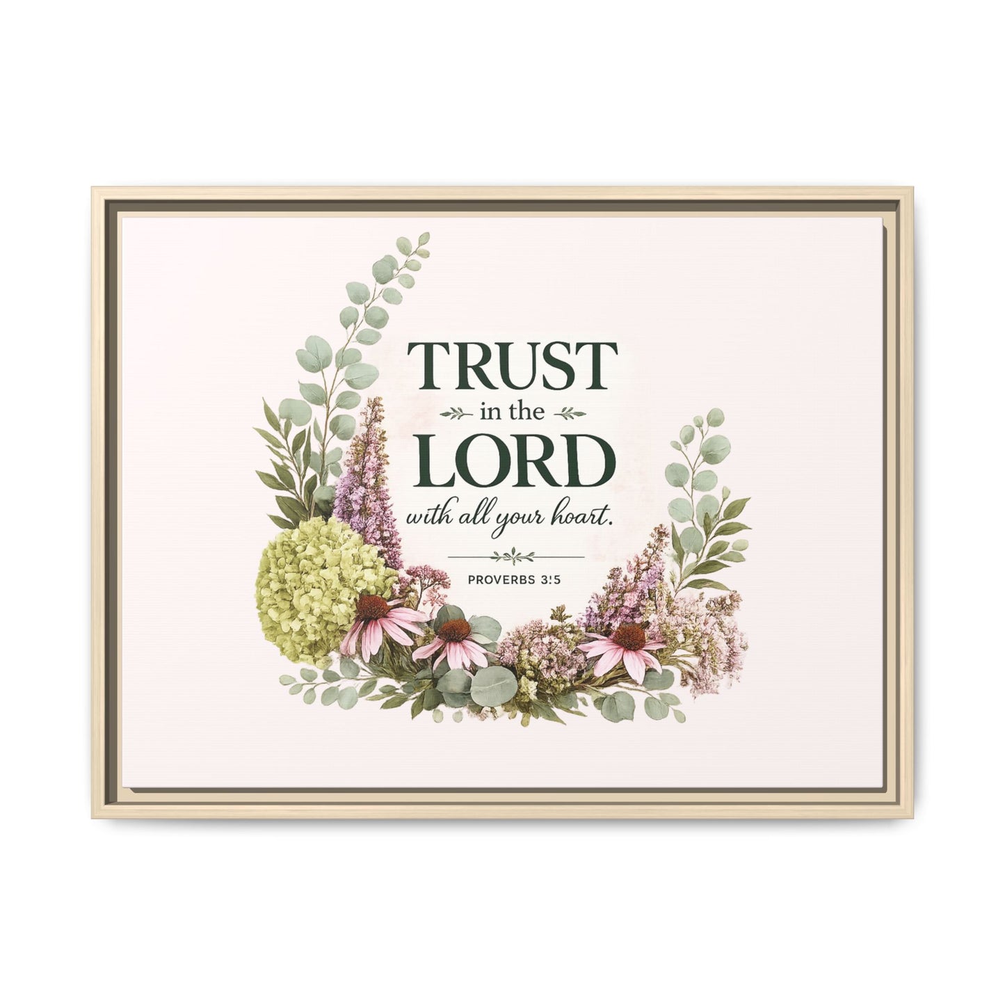 Trust in the Lord with All Your Heart | Proverbs 3:5–6 Christian Framed Canvas Wall Art | Modern Farmhouse Floral Scripture Print | Faith Home Decor | Inspirational Christian Gift