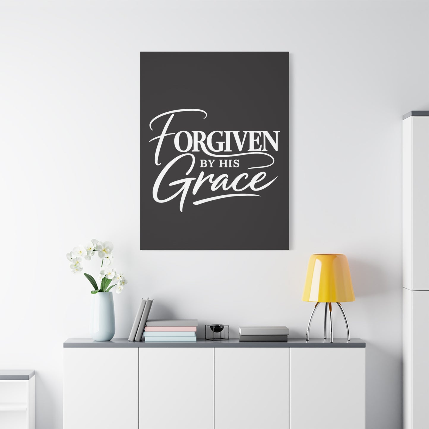 Title Forgiven by His Grace | Christian Wall Art | Modern Bible Verse Canvas | Faith-Based Home Decor