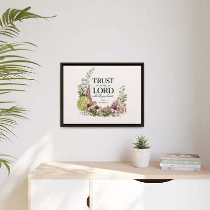 Trust in the Lord with All Your Heart | Proverbs 3:5–6 Christian Framed Canvas Wall Art | Modern Farmhouse Floral Scripture Print | Faith Home Decor | Inspirational Christian Gift