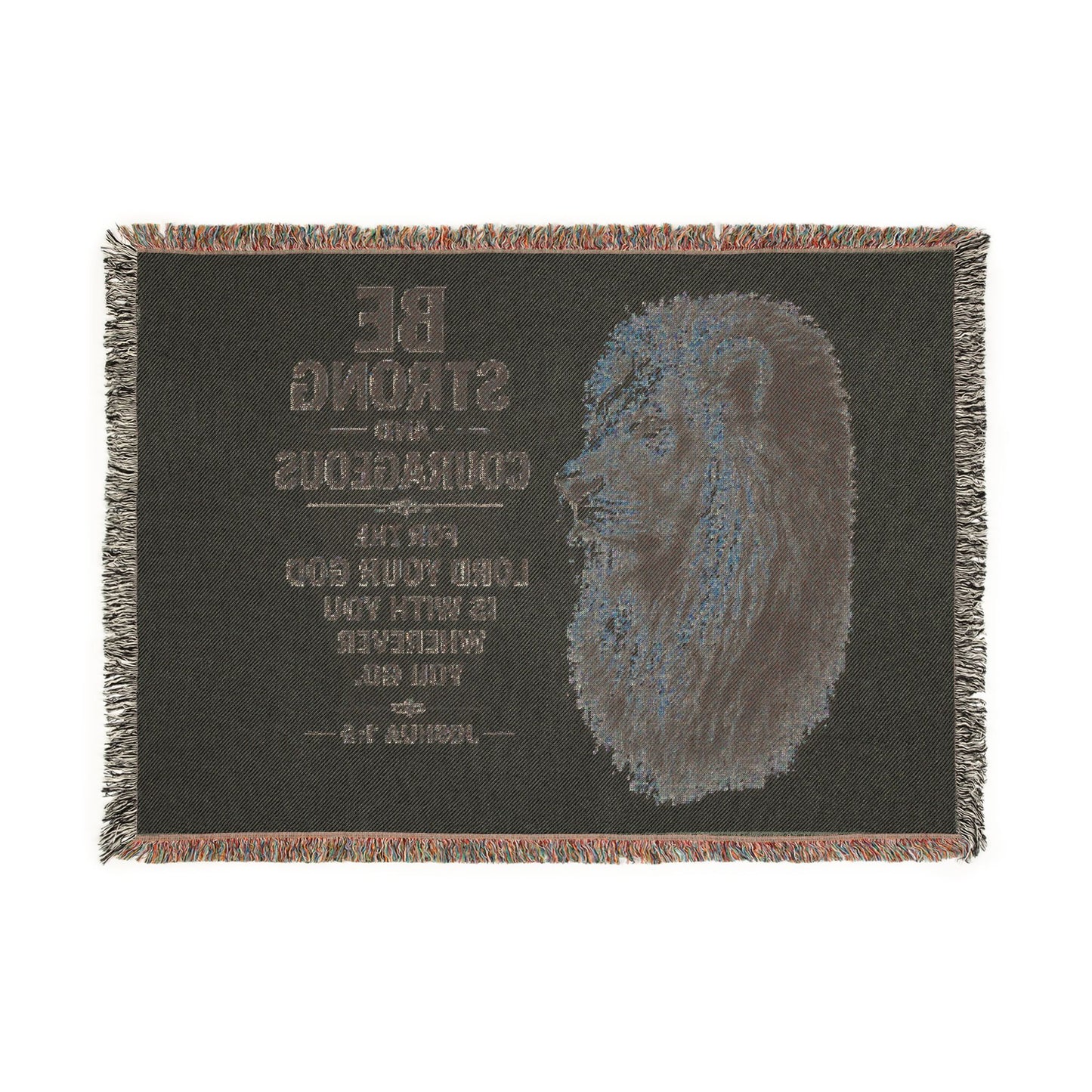 Title Be Strong & Courageous Lion Christian Woven Blanket | Joshua 1:9 | Faith Throw Blanket | Inspirational Christian Home Décor