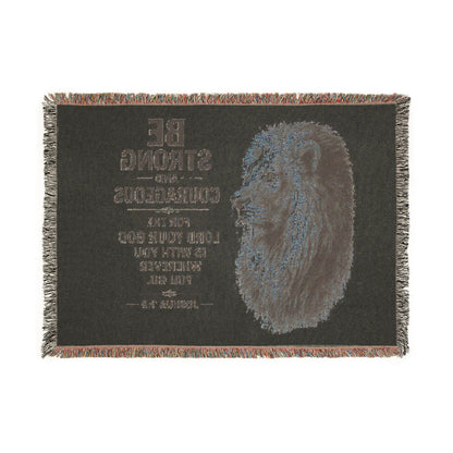 Title Be Strong & Courageous Lion Christian Woven Blanket | Joshua 1:9 | Faith Throw Blanket | Inspirational Christian Home Décor