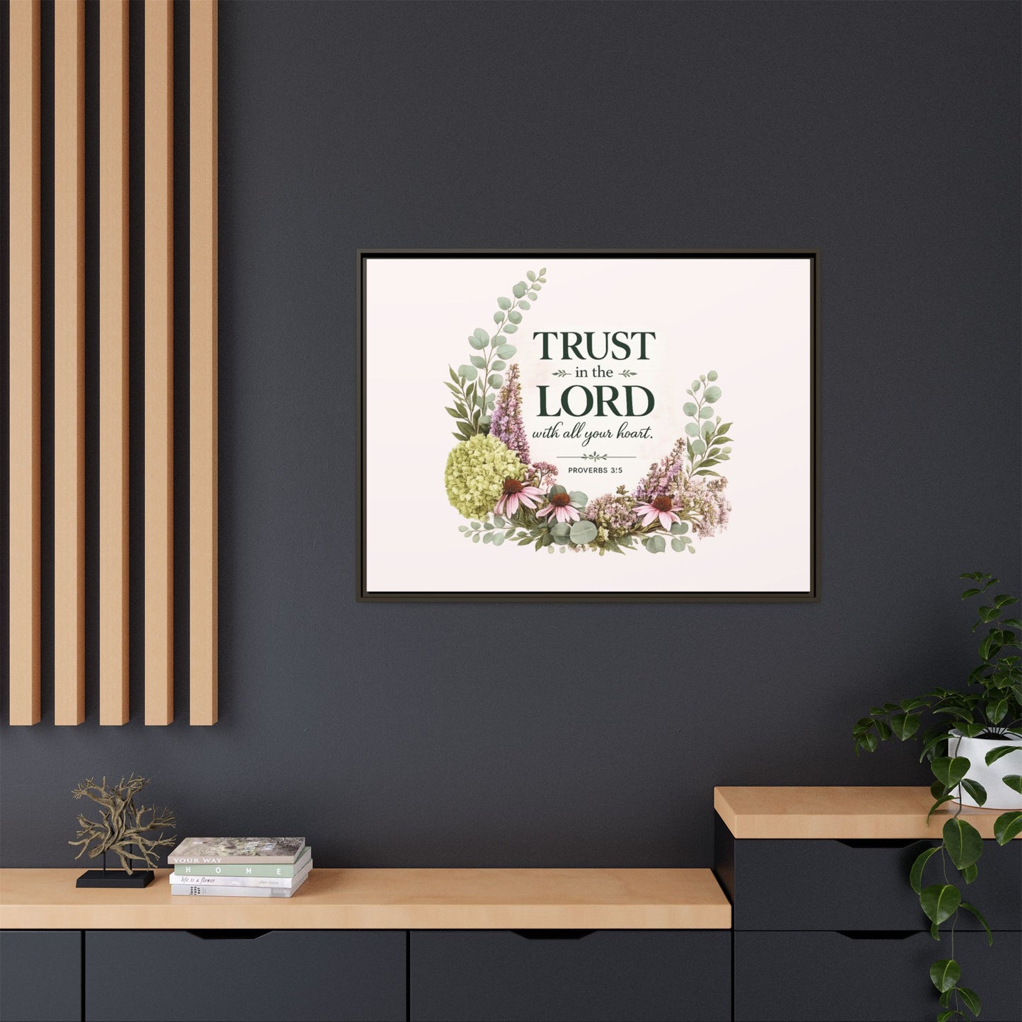 Trust in the Lord with All Your Heart | Proverbs 3:5–6 Christian Framed Canvas Wall Art | Modern Farmhouse Floral Scripture Print | Faith Home Decor | Inspirational Christian Gift