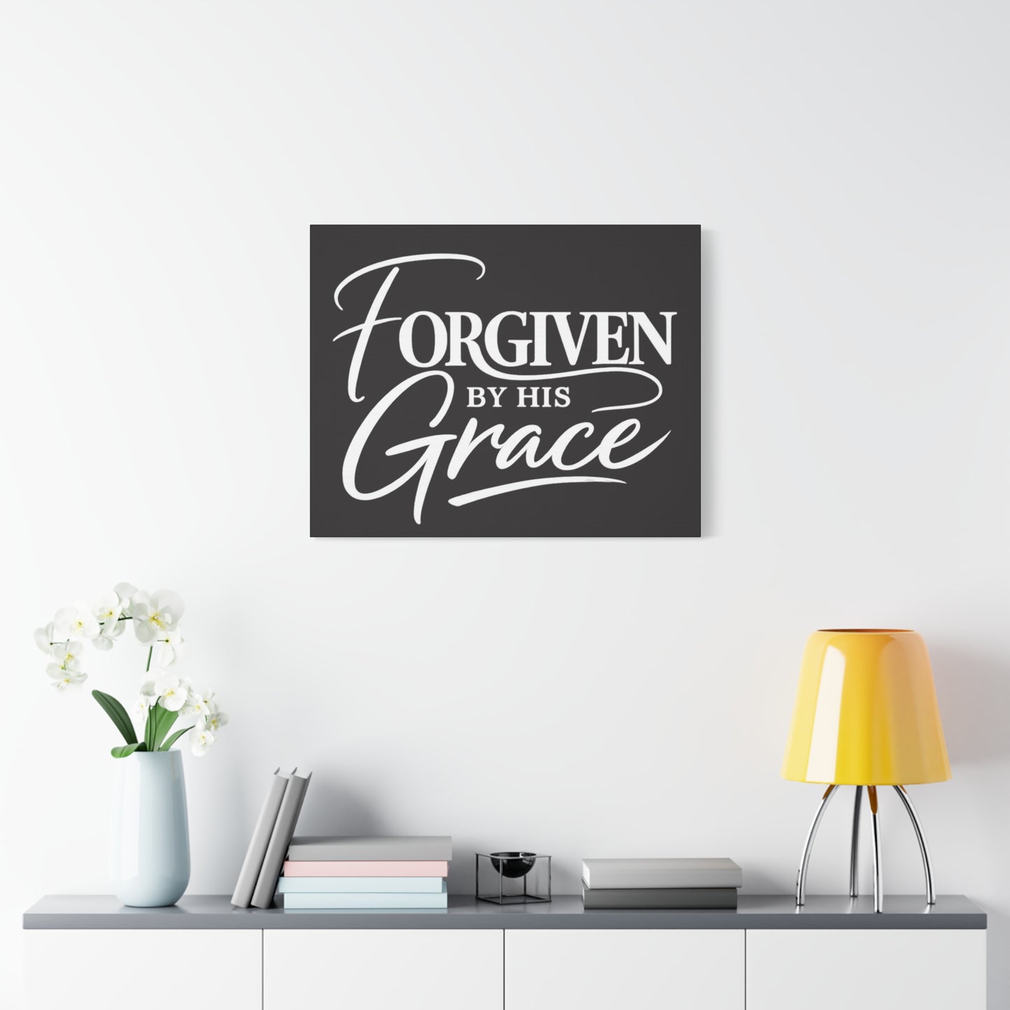 Title Forgiven by His Grace | Christian Wall Art | Modern Bible Verse Canvas | Faith-Based Home Decor