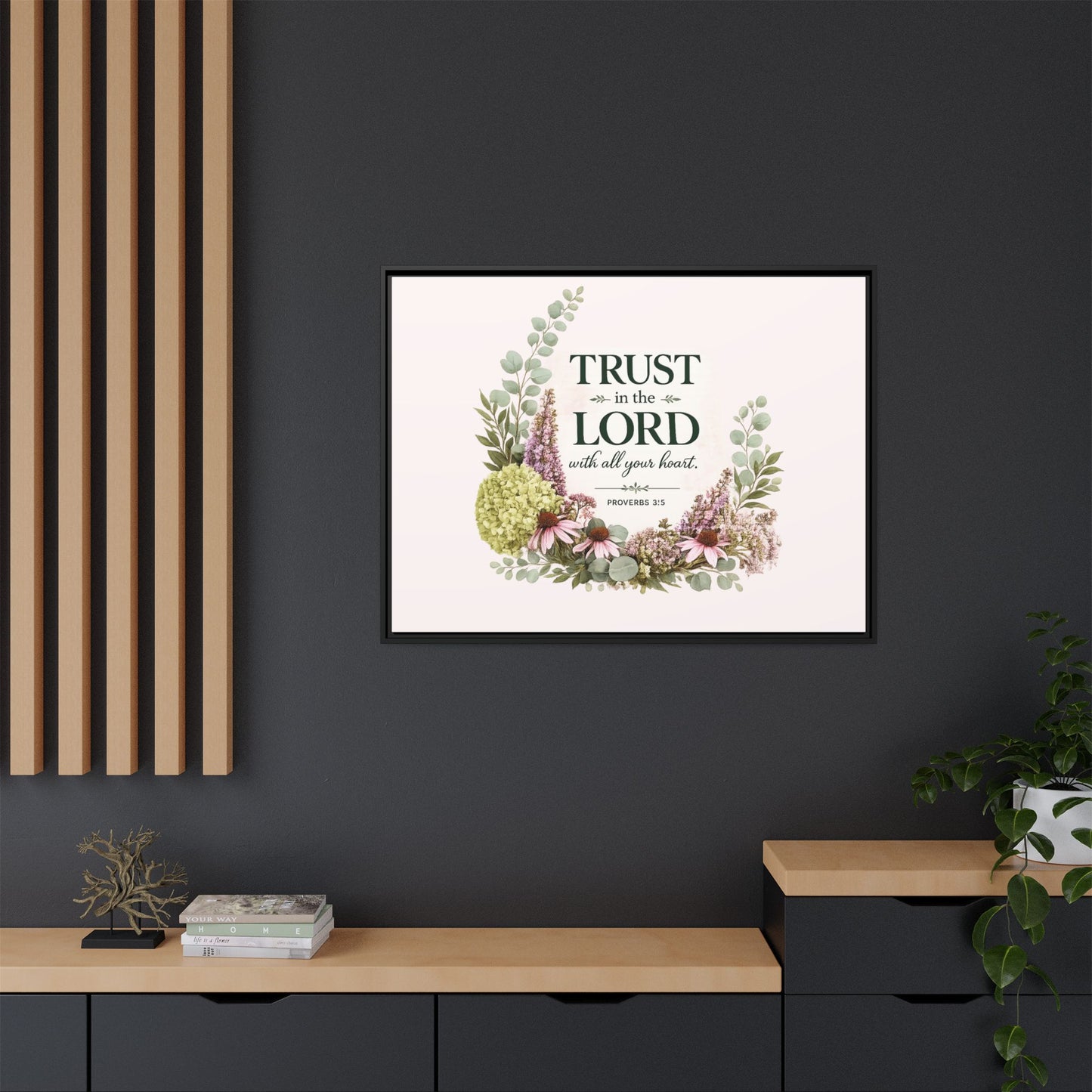 Trust in the Lord with All Your Heart | Proverbs 3:5–6 Christian Framed Canvas Wall Art | Modern Farmhouse Floral Scripture Print | Faith Home Decor | Inspirational Christian Gift