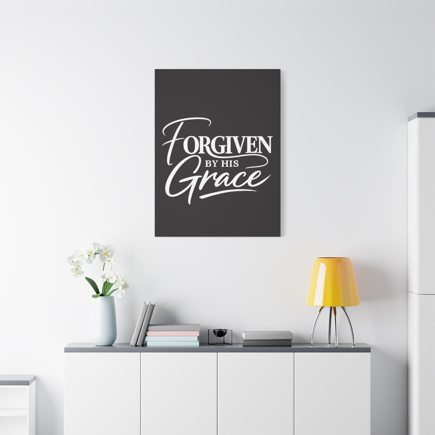 Title Forgiven by His Grace | Christian Wall Art | Modern Bible Verse Canvas | Faith-Based Home Decor