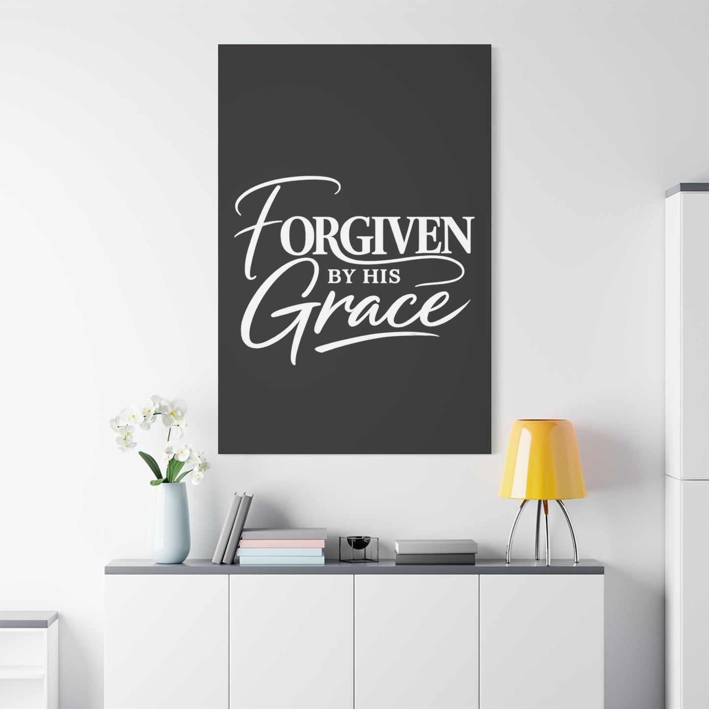 Title Forgiven by His Grace | Christian Wall Art | Modern Bible Verse Canvas | Faith-Based Home Decor