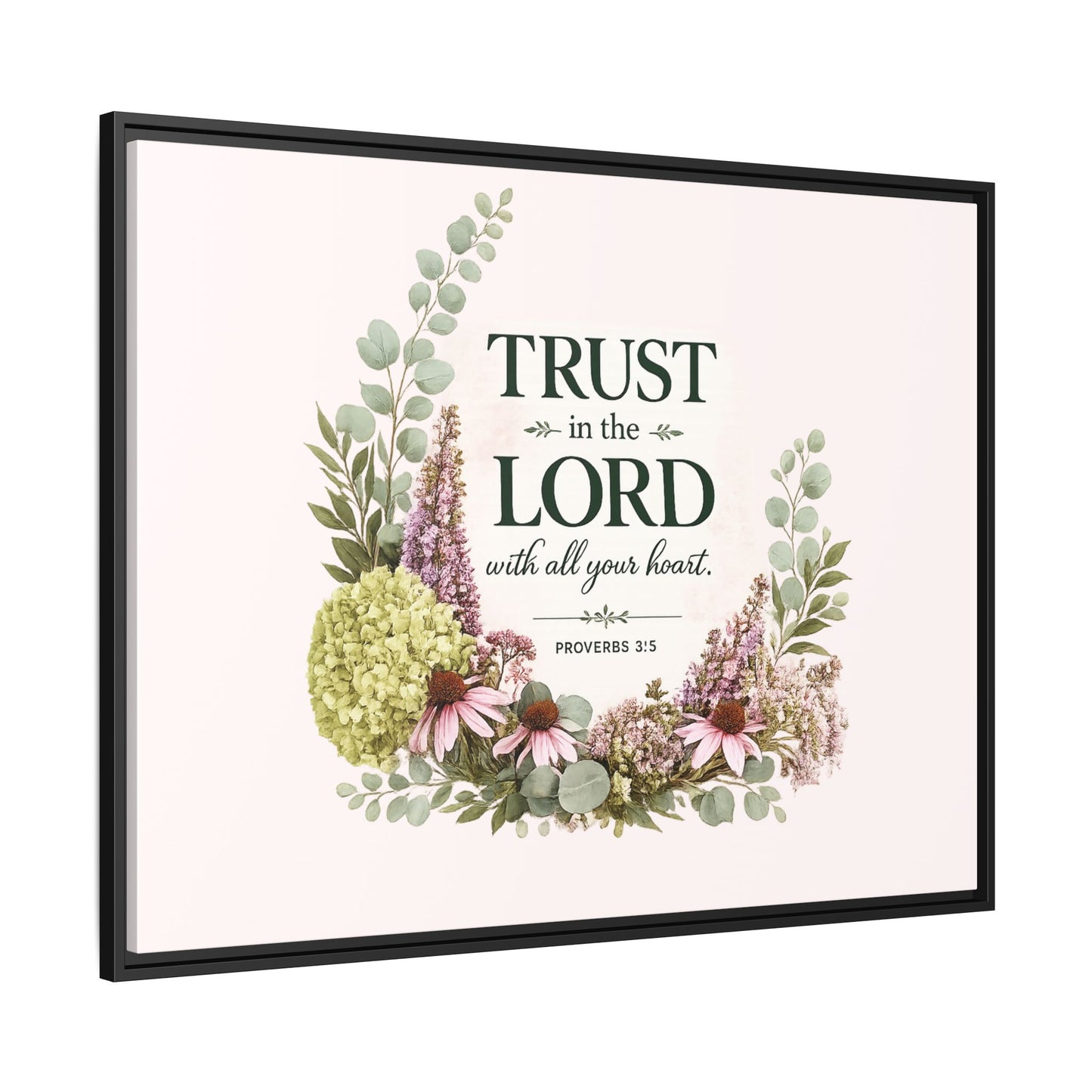 Trust in the Lord with All Your Heart | Proverbs 3:5–6 Christian Framed Canvas Wall Art | Modern Farmhouse Floral Scripture Print | Faith Home Decor | Inspirational Christian Gift