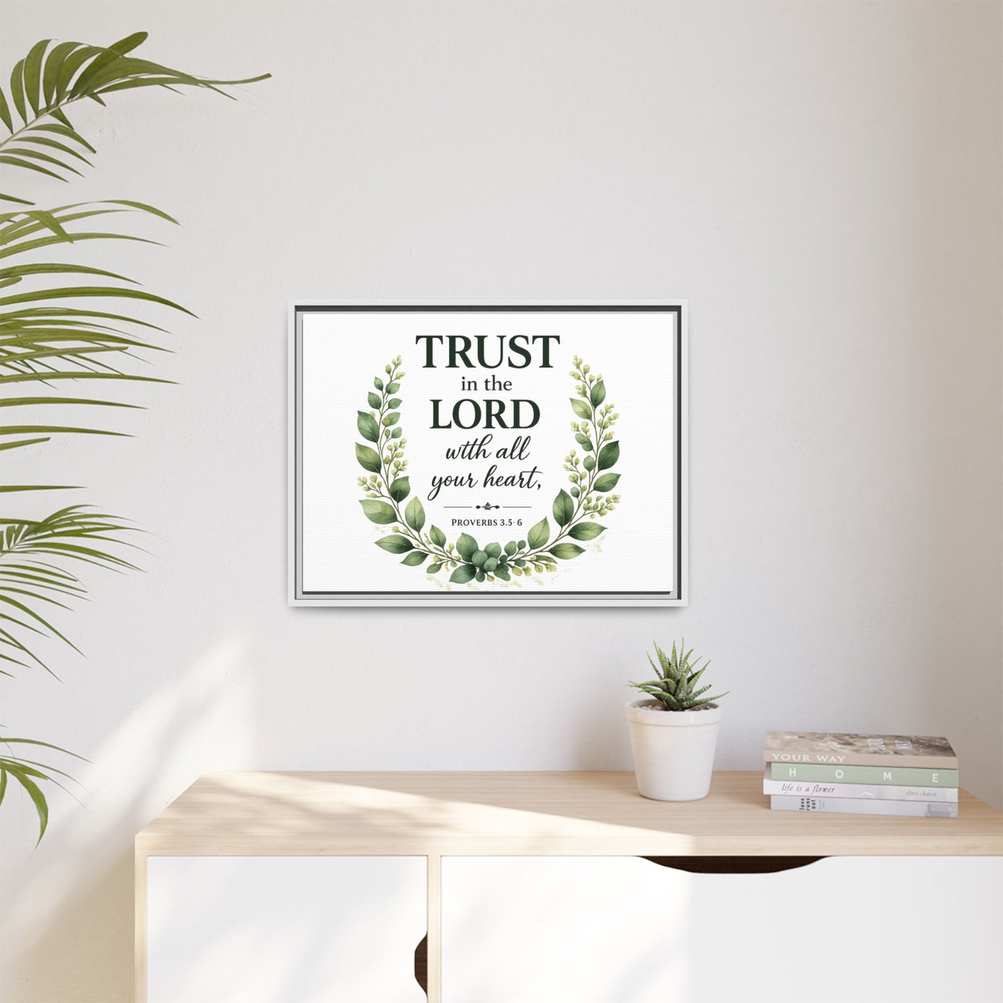 Framed Canvas Print — “Trust in the Lord with All Your Heart” Bible Verse Wall Art