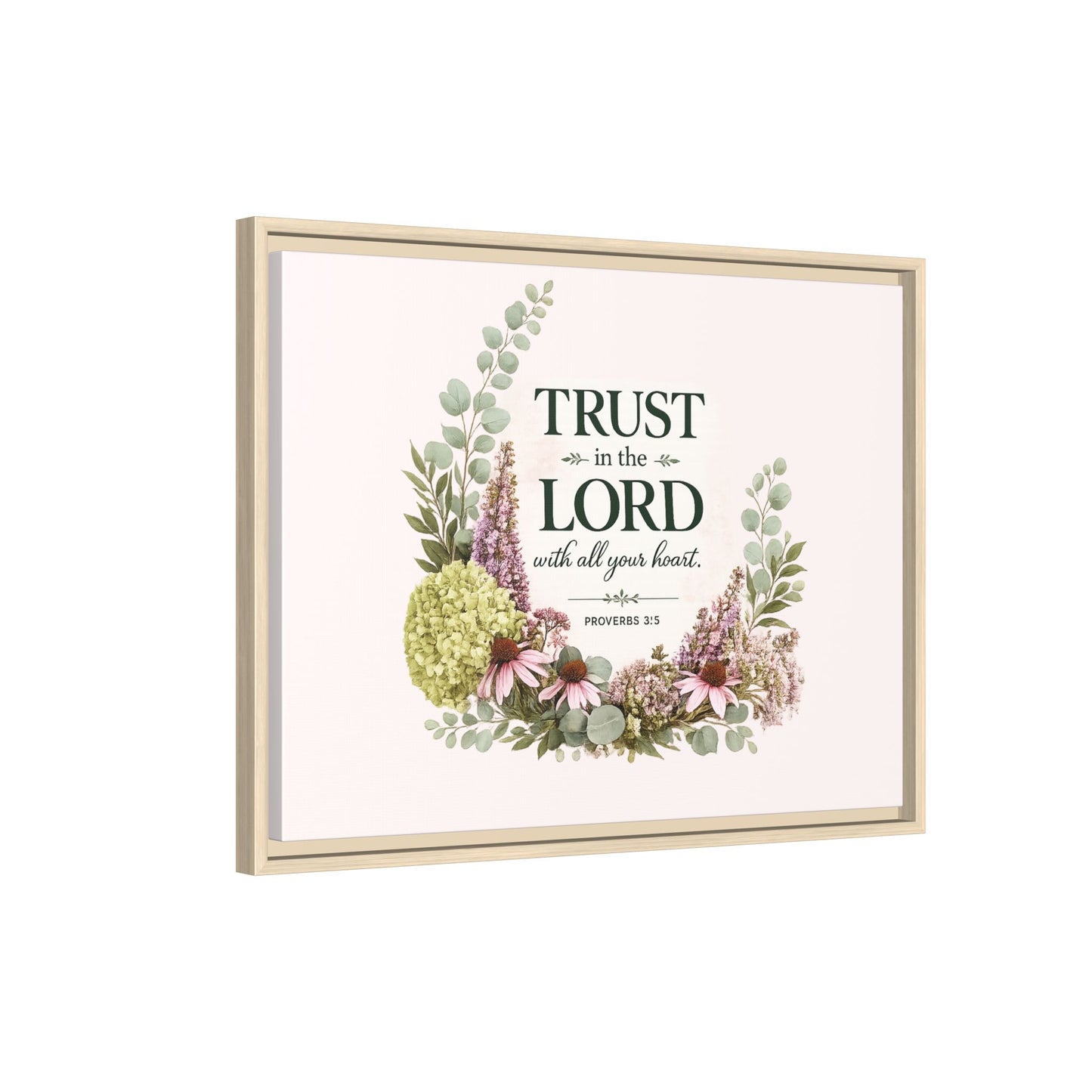 Trust in the Lord with All Your Heart | Proverbs 3:5–6 Christian Framed Canvas Wall Art | Modern Farmhouse Floral Scripture Print | Faith Home Decor | Inspirational Christian Gift