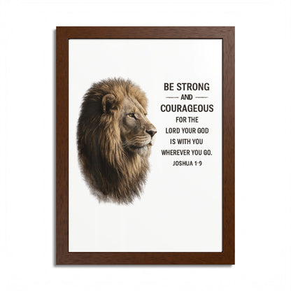 Be Strong & Courageous Lion Wall Art | Joshua 1:9 Christian Printable | Bible Verse Wall Decor | 5x7 Faith Print