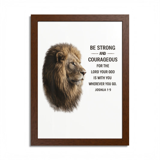 Be Strong & Courageous Lion Wall Art | Joshua 1:9 Christian Printable | Bible Verse Wall Decor | 5x7 Faith Print