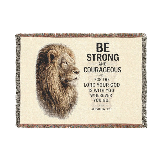 Title Be Strong & Courageous Lion Christian Woven Blanket | Joshua 1:9 | Faith Throw Blanket | Inspirational Christian Home Décor
