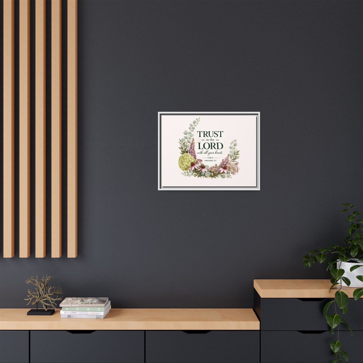 Trust in the Lord with All Your Heart | Proverbs 3:5–6 Christian Framed Canvas Wall Art | Modern Farmhouse Floral Scripture Print | Faith Home Decor | Inspirational Christian Gift