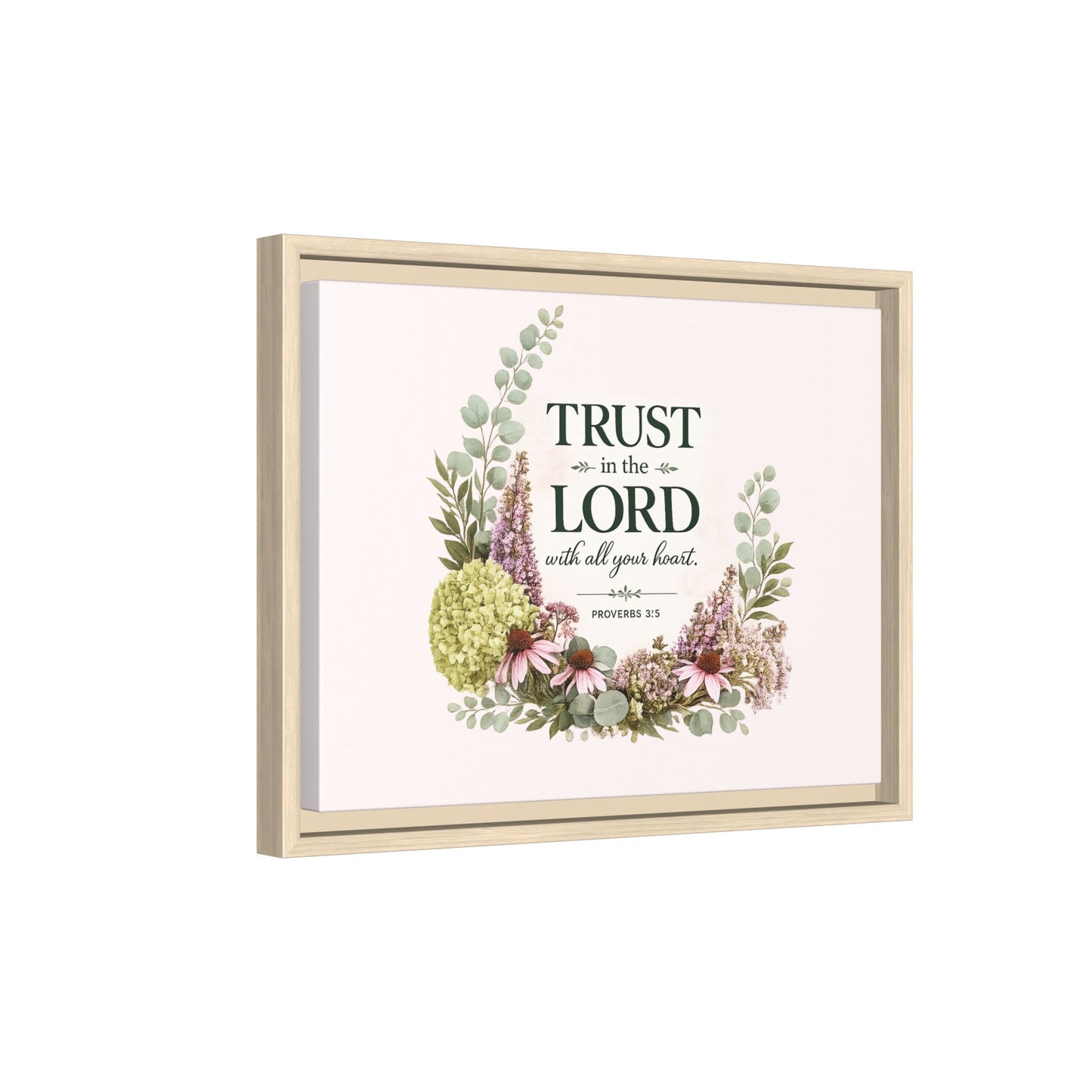 Trust in the Lord with All Your Heart | Proverbs 3:5–6 Christian Framed Canvas Wall Art | Modern Farmhouse Floral Scripture Print | Faith Home Decor | Inspirational Christian Gift