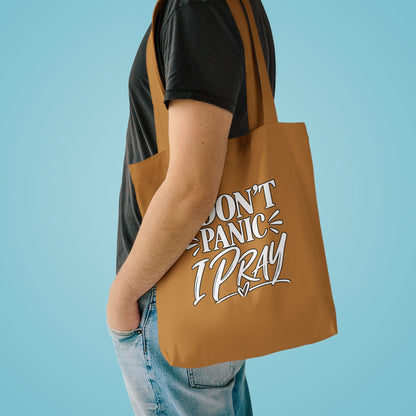 Tote Bag — "I Don't Panic, I Pray" Christian Canvas Grocery Tote, Faith-Based Everyday Carry