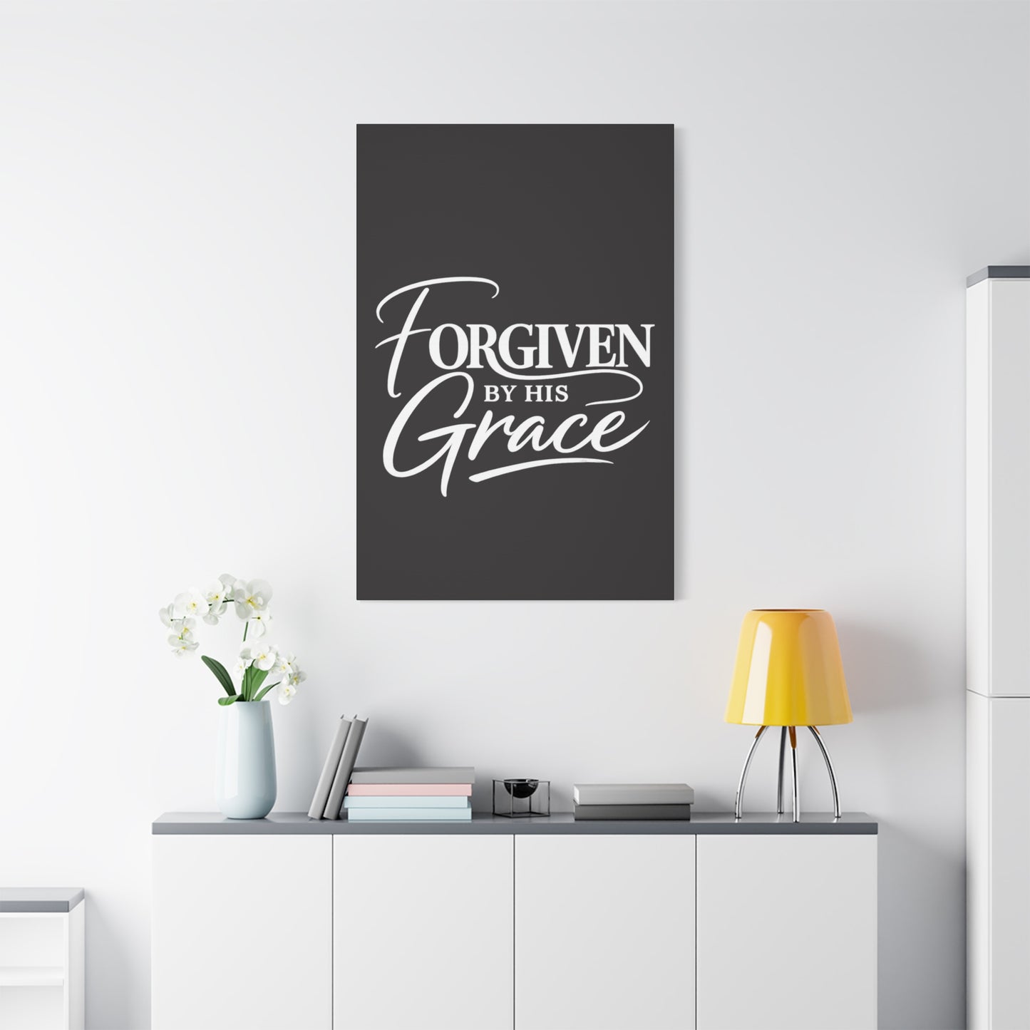 Title Forgiven by His Grace | Christian Wall Art | Modern Bible Verse Canvas | Faith-Based Home Decor