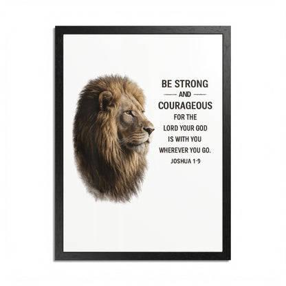 Be Strong & Courageous Lion Wall Art | Joshua 1:9 Christian Printable | Bible Verse Wall Decor | 5x7 Faith Print